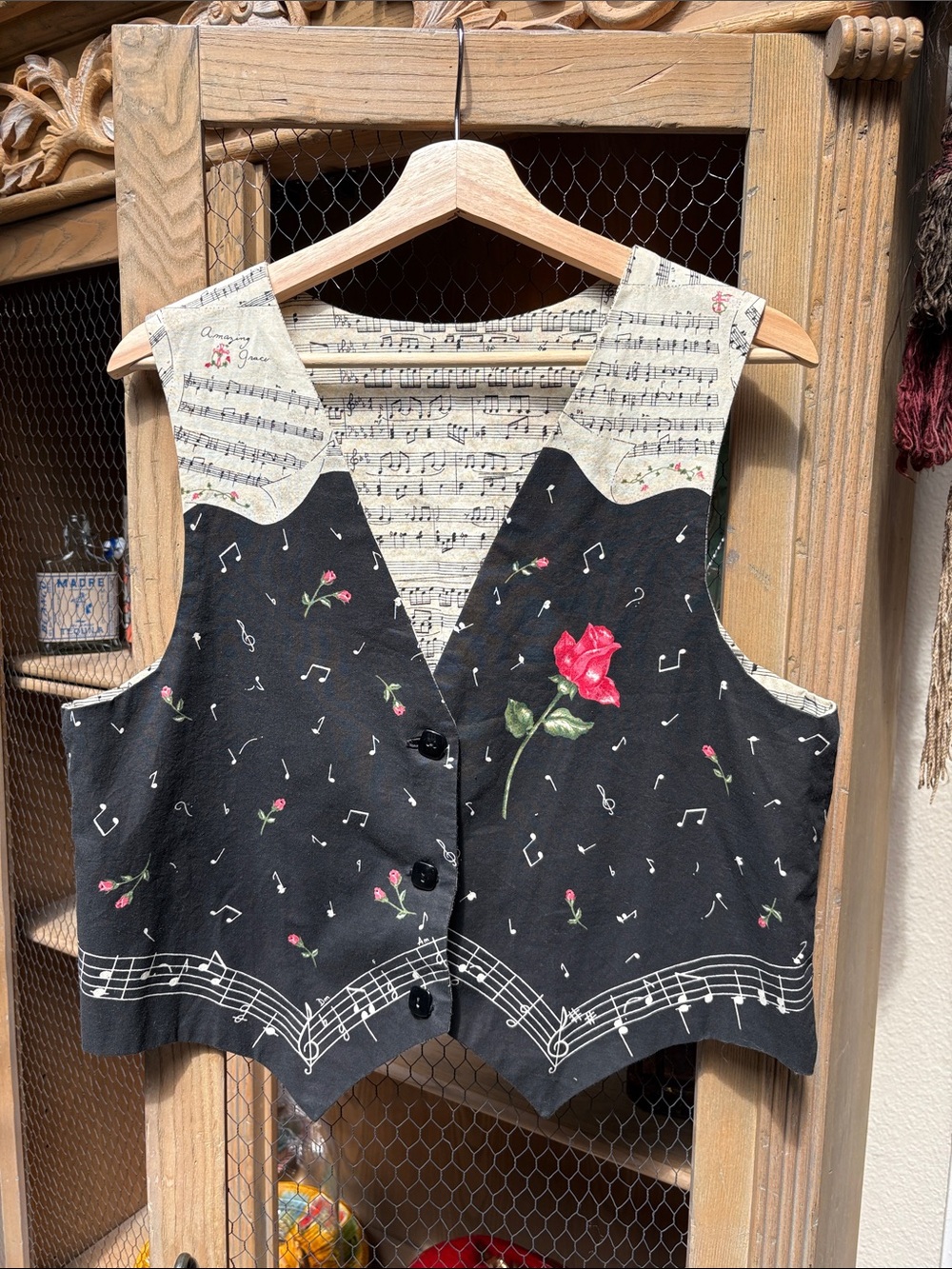 Vintage Amazing Grace Music Notes and Roses Vest